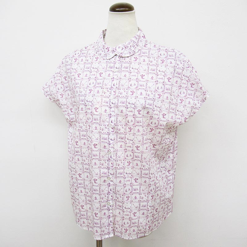 Parkes LIBERTY重ね衿裾ラウンドカットシャツ/PK1【日本製】